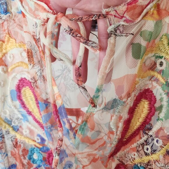 NWT Johnny Was Mazzy Embroidered Mesh Tie Dress Leafy Size Small - Picture 9 of 16